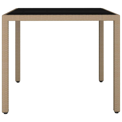 vidaXL Garden Table with Glass Top Beige Poly Rattan&Tempered Glass 4