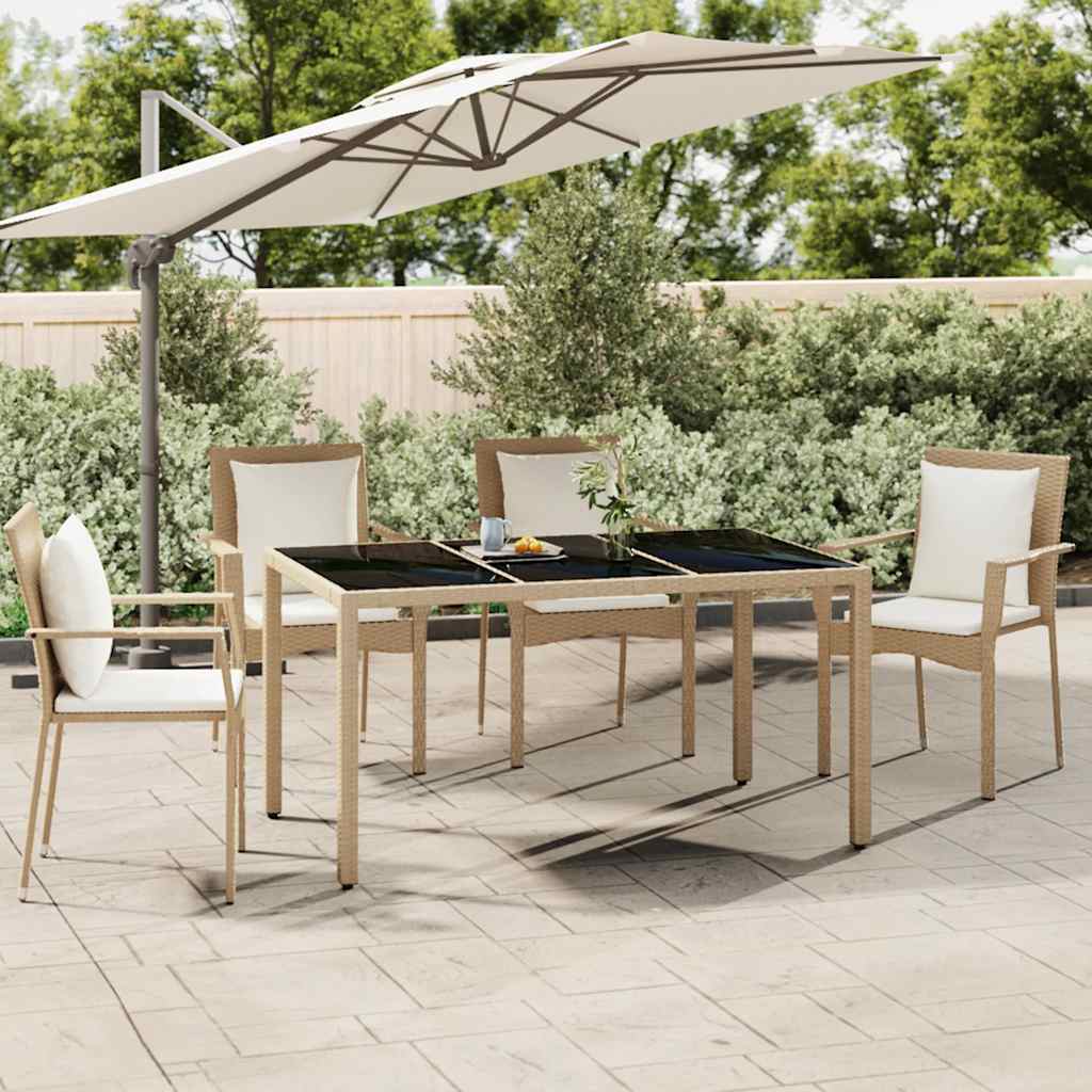 Garden Table with Top Poly Rattan Glass Beige 150 x 90 x 75 cm