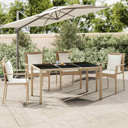 Garden Table with Top Poly Rattan Glass Beige 150 x 90 x 75 cm