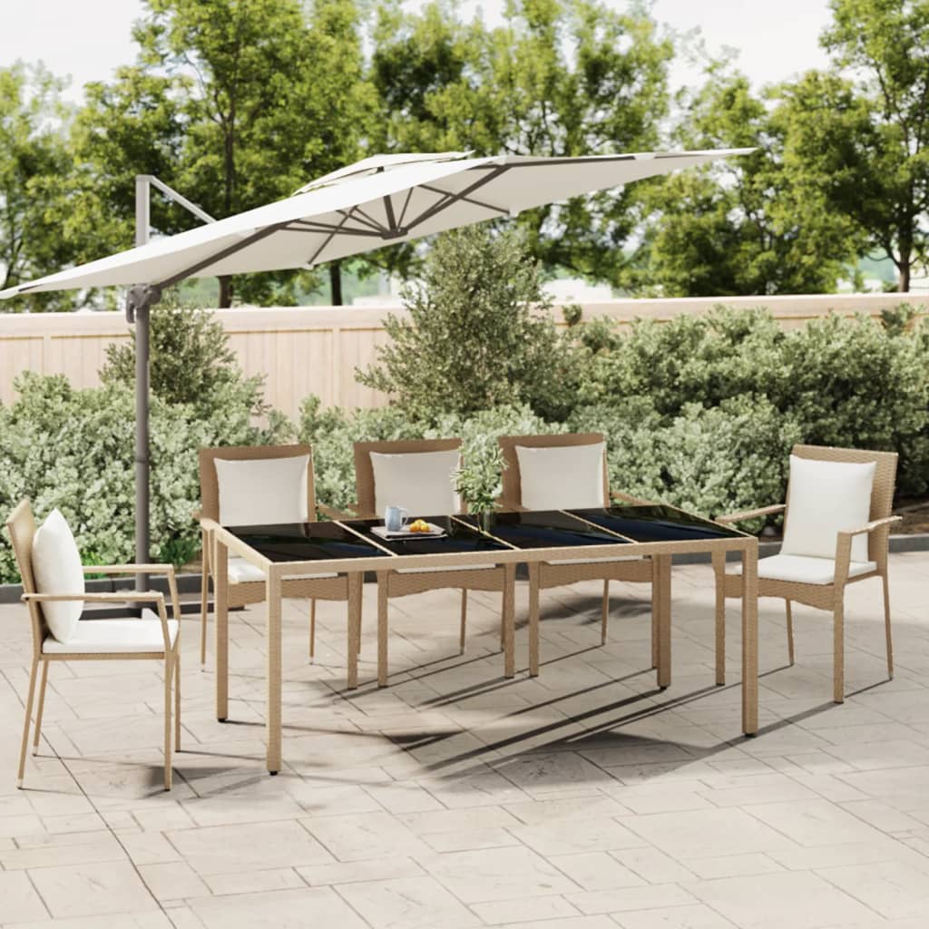 Garden Table with Top Poly Rattan Glass Beige 190 x 90 x 75 cm