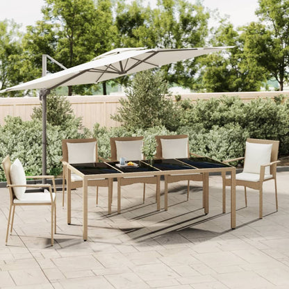 Garden Table with Top Poly Rattan Glass Beige 190 x 90 x 75 cm