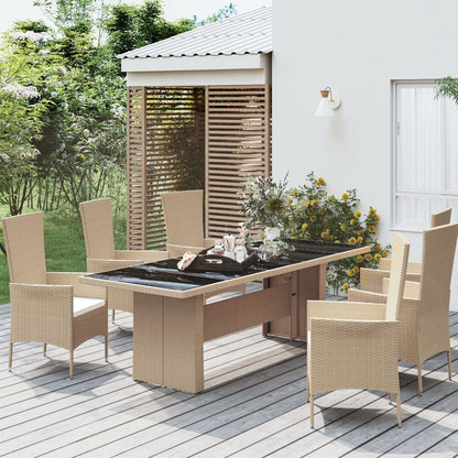 Garden Table with Top Poly Rattan Glass Beige 240 x 90 x 75 cm