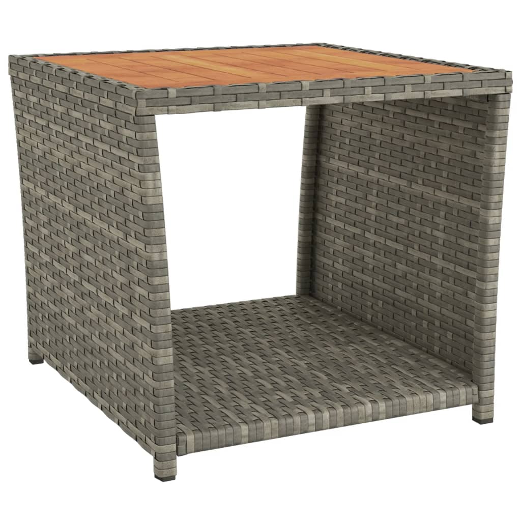 vidaXL Tea Table with Wooden Top Grey Poly Rattan&Solid Wood Acacia 2