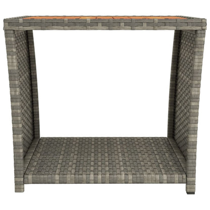 vidaXL Tea Table with Wooden Top Grey Poly Rattan&Solid Wood Acacia 3