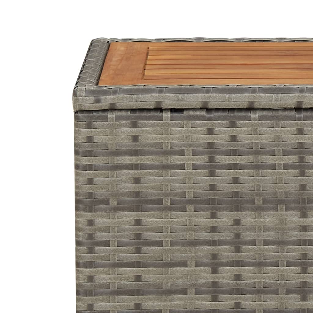 vidaXL Tea Table with Wooden Top Grey Poly Rattan&Solid Wood Acacia 5