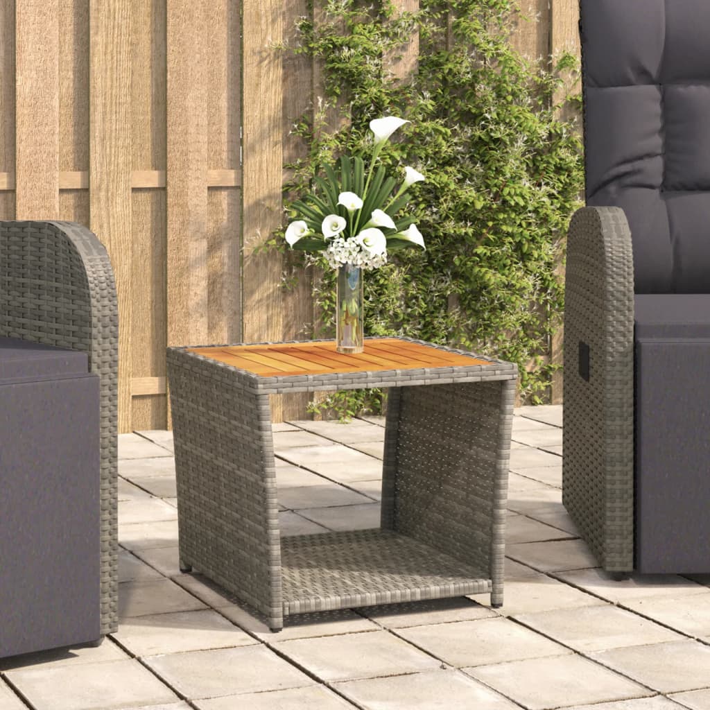 vidaXL Tea Table with Wooden Top Grey Poly Rattan&Solid Wood Acacia 1
