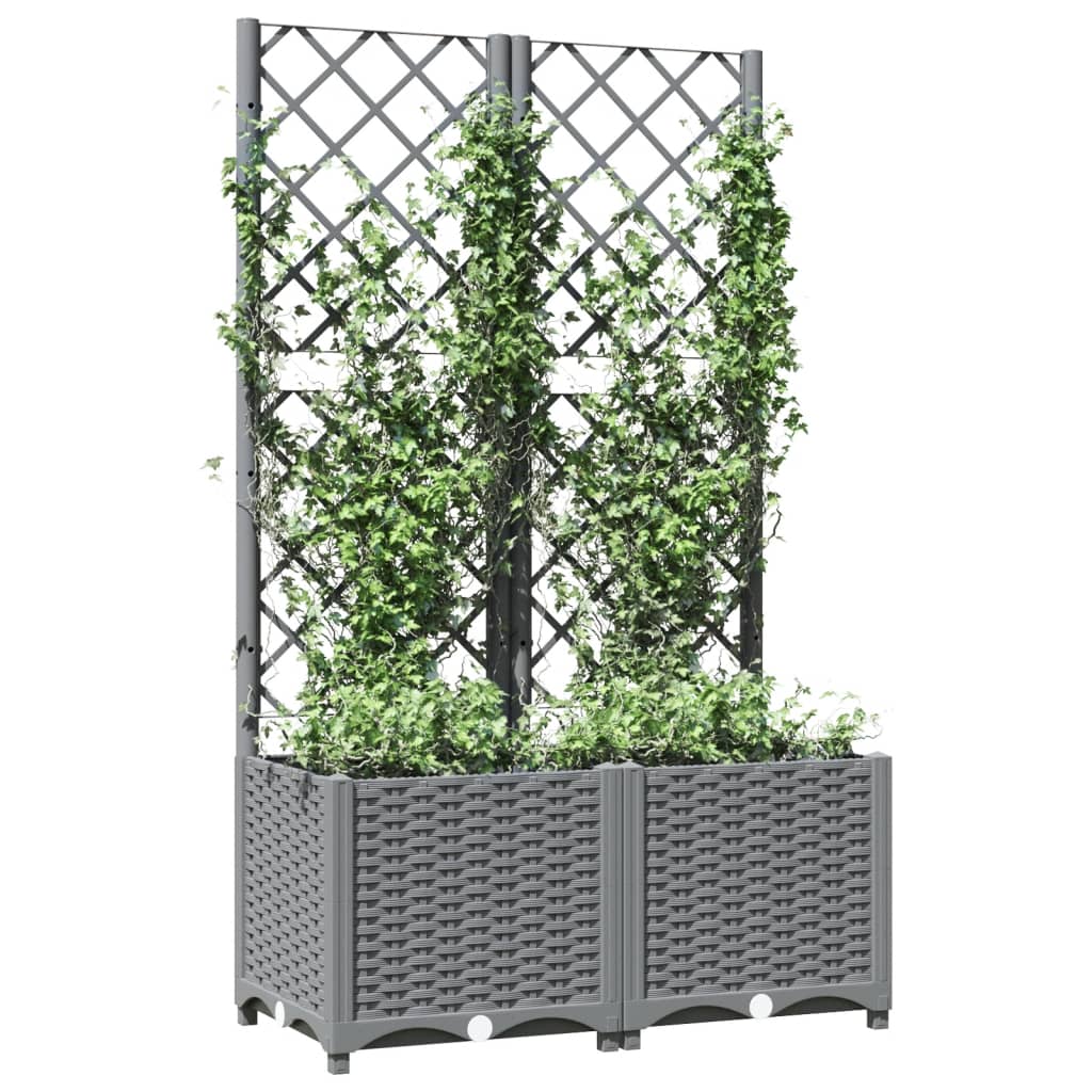 Garden Planter with Trellis PP without wheels Height 136 cm Width 80 cm Light grey