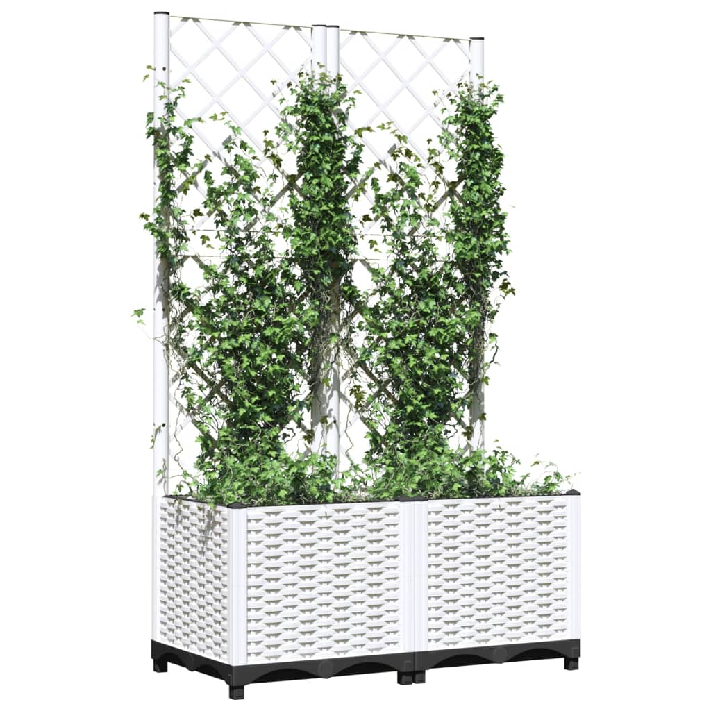 Garden Planter with Trellis PP without wheels Height 136 cm Width 80 cm White