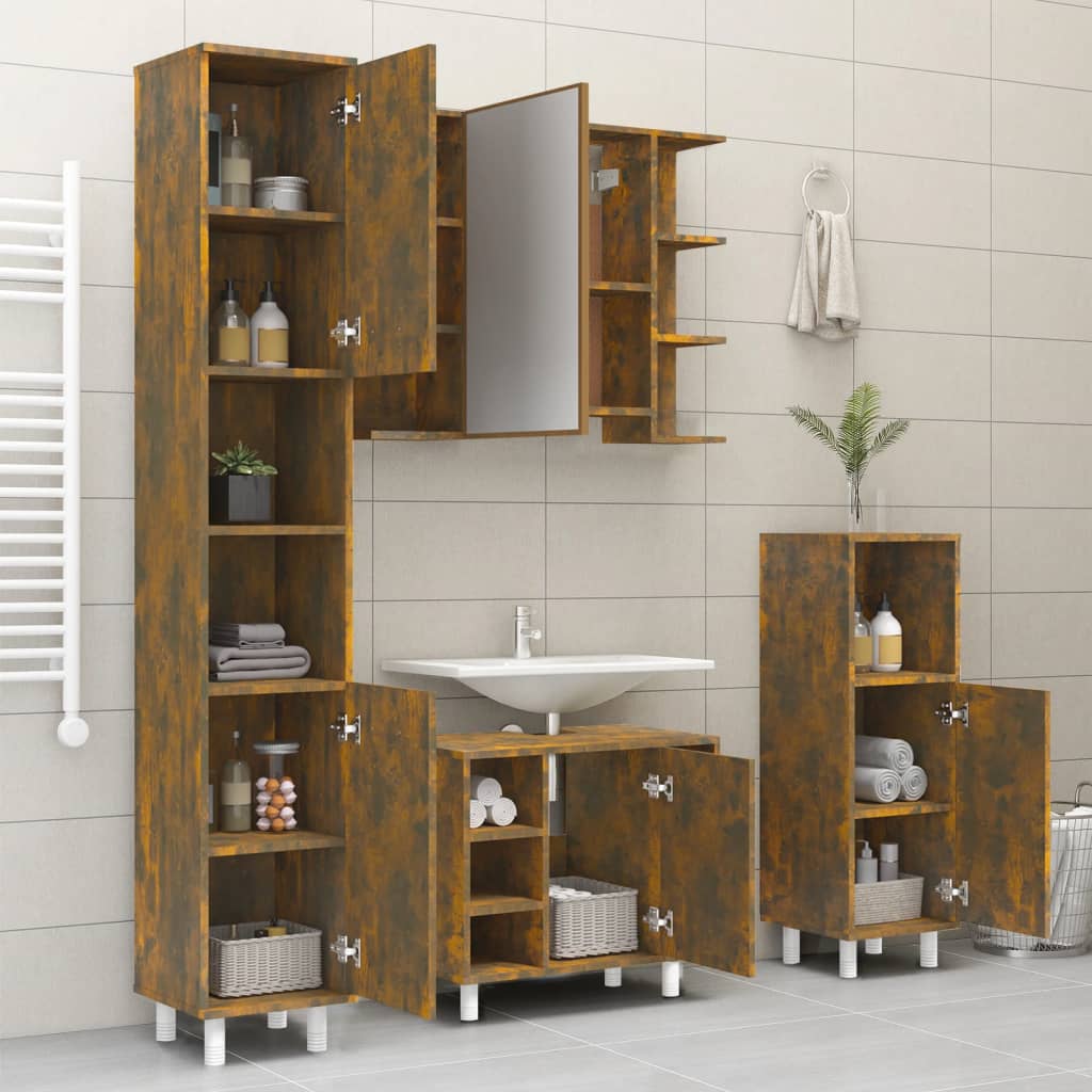 vidaXL Bathroom Cabinet Smoked Oak 30x30x179 cm Engineered Wood 4