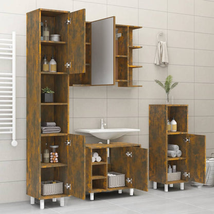 vidaXL Bathroom Cabinet Smoked Oak 30x30x179 cm Engineered Wood 4