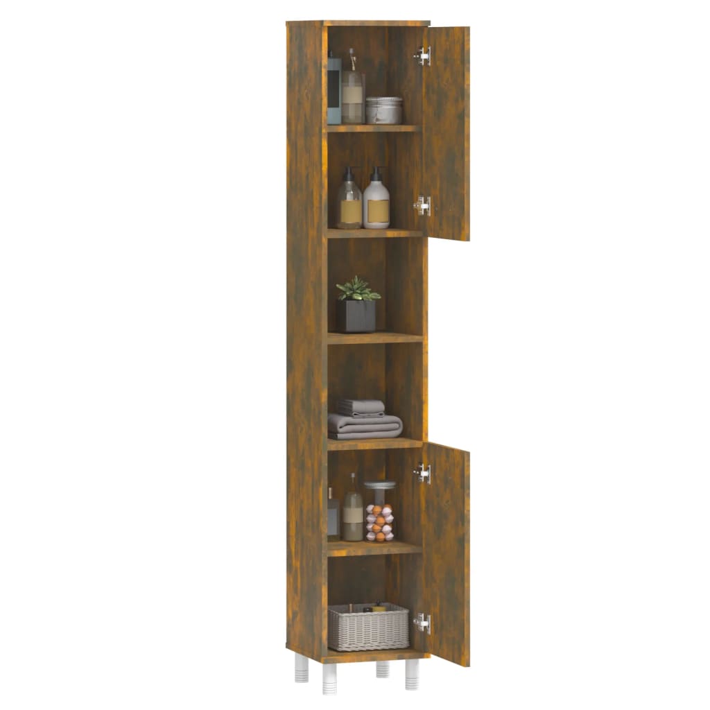vidaXL Bathroom Cabinet Smoked Oak 30x30x179 cm Engineered Wood 5