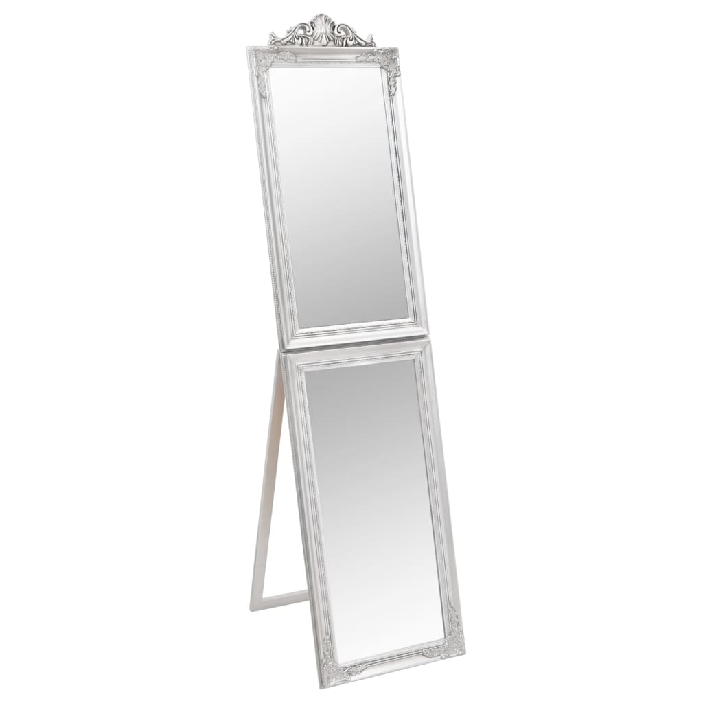 vidaXL Free-standing Mirror | Silver | Glass, eucalyptus wood, engineered wood 2