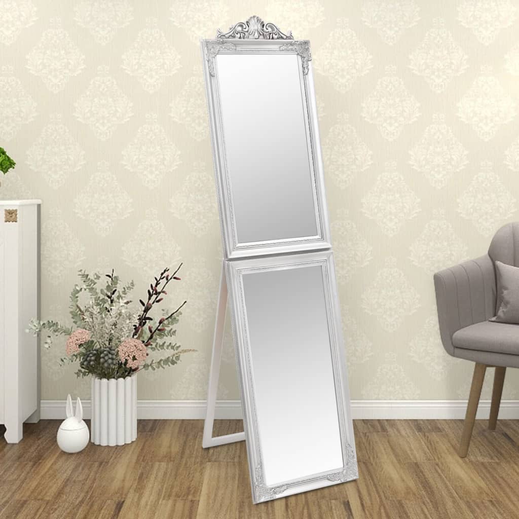 vidaXL Free-standing Mirror | Silver | Glass, eucalyptus wood, engineered wood 1