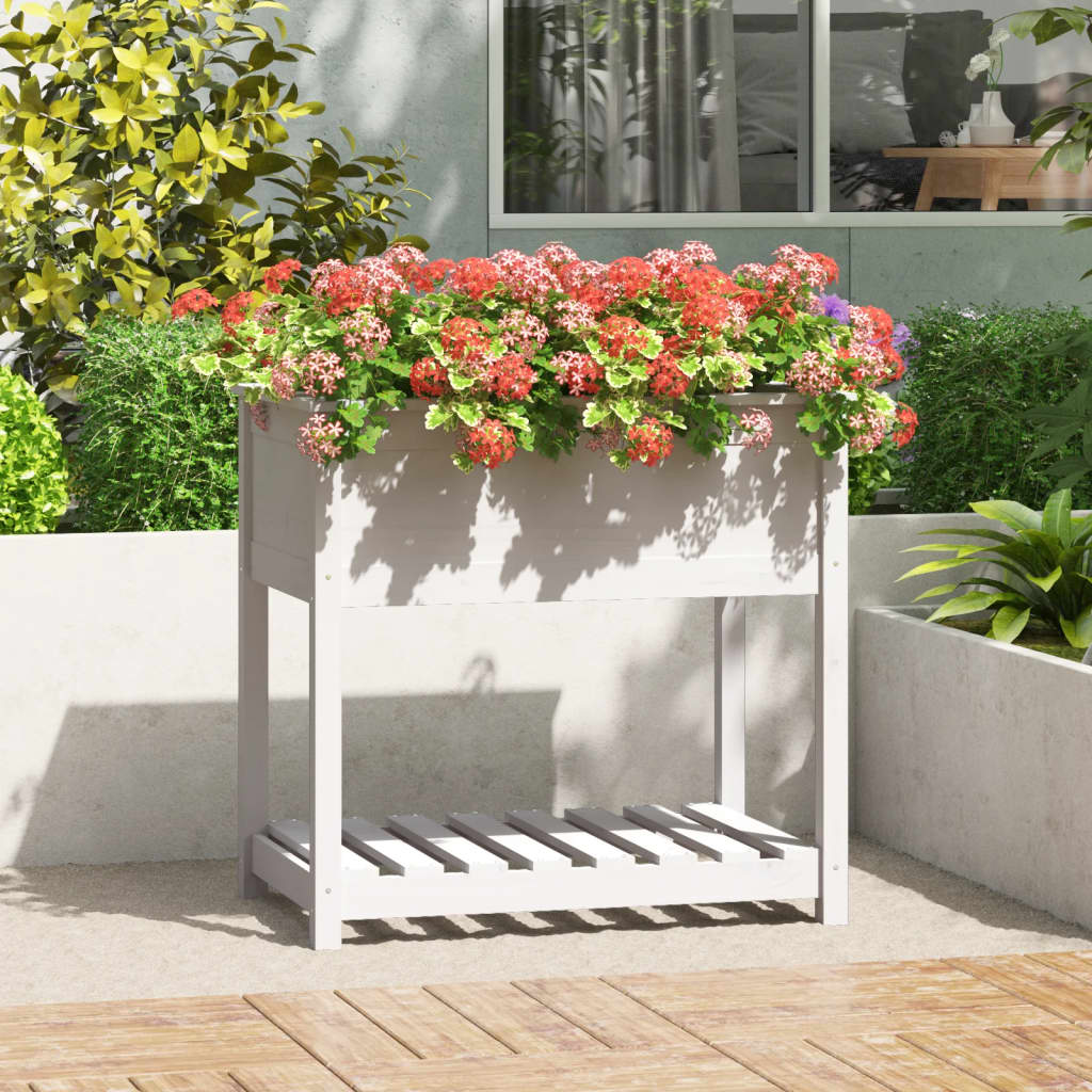 vidaXL Planter with Shelf White 82.5x54x81 cm Solid Wood Pine 1