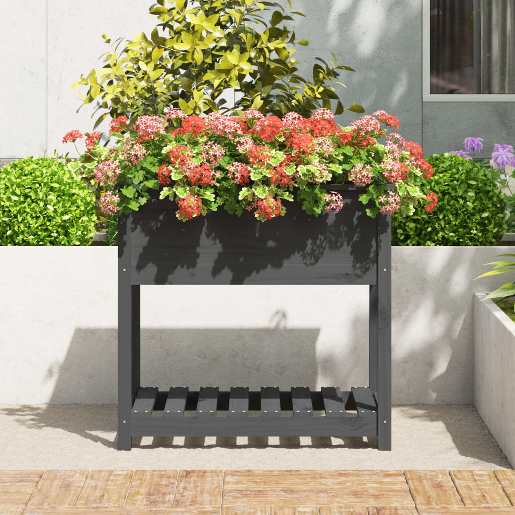 vidaXL Planter with Shelf Grey 82.5x54x81 cm Solid Wood Pine 3