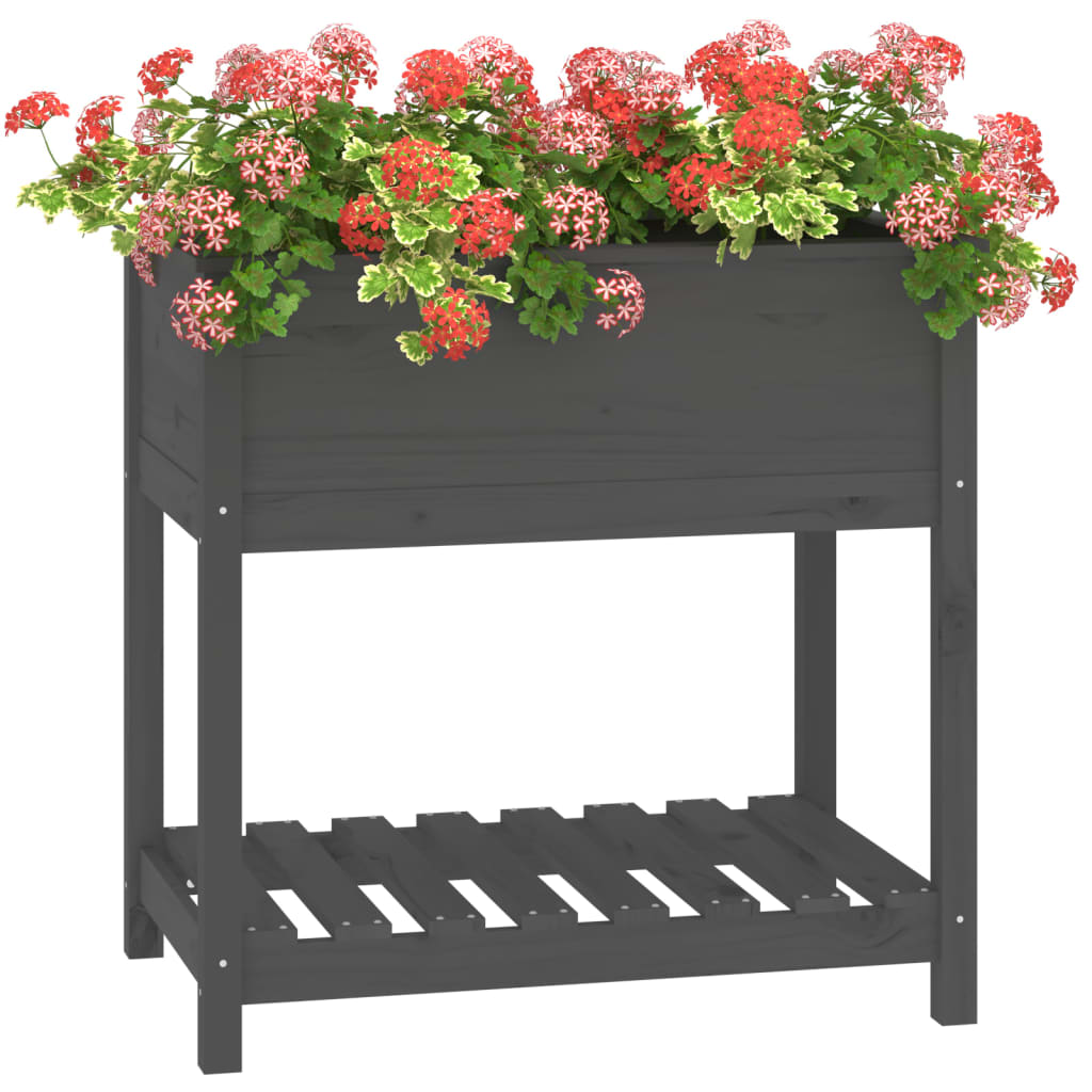 vidaXL Planter with Shelf Grey 82.5x54x81 cm Solid Wood Pine 4
