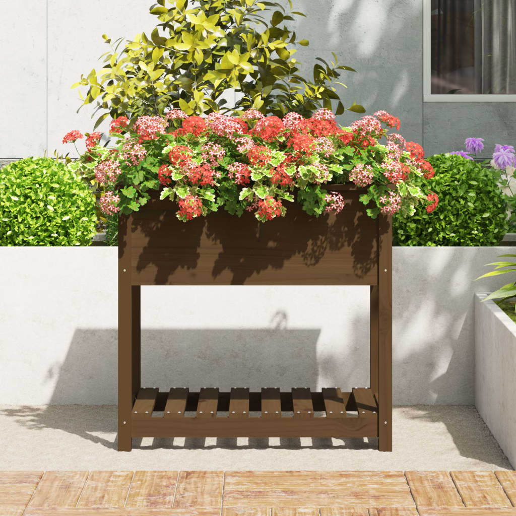 vidaXL Planter with Shelf Honey Brown 82.5x54x81 cm Solid Wood Pine 3