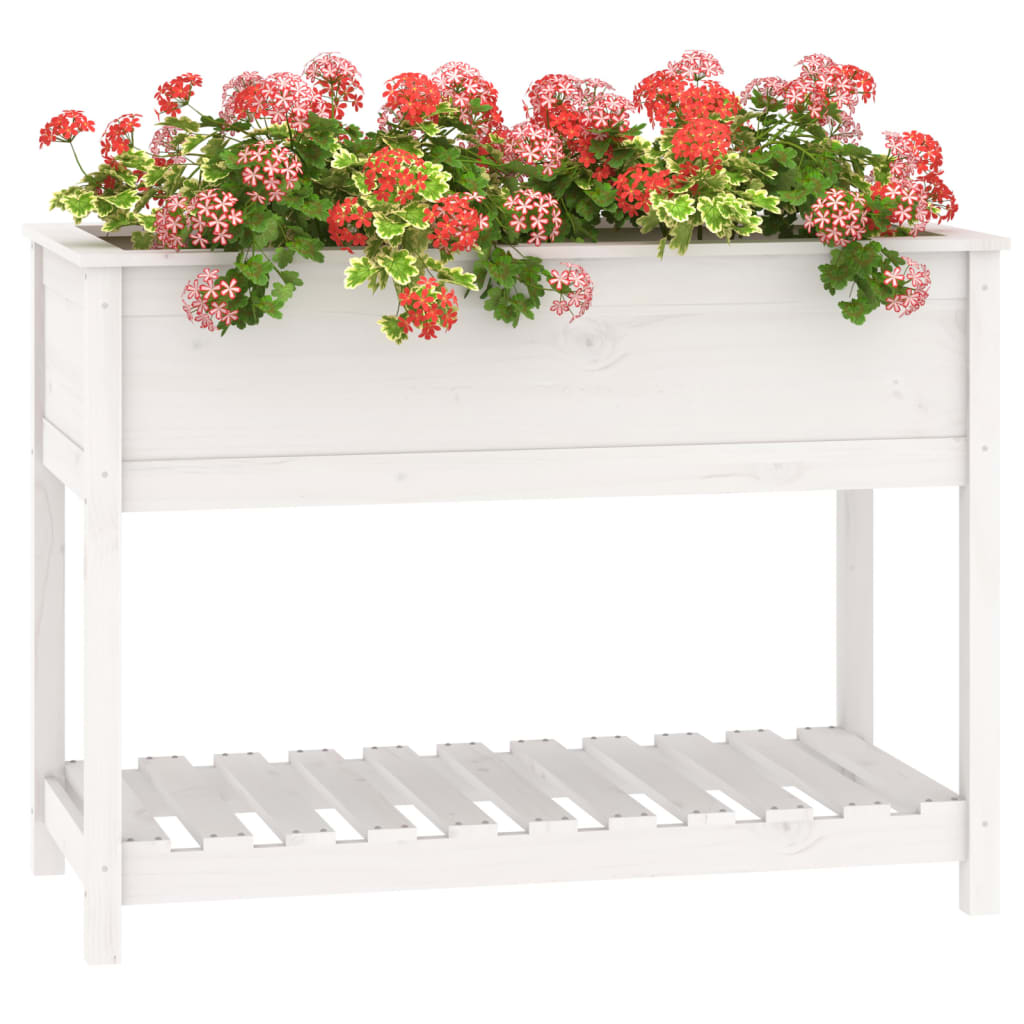 vidaXL Planter with Shelf White 111.5x54x81 cm Solid Wood Pine 4