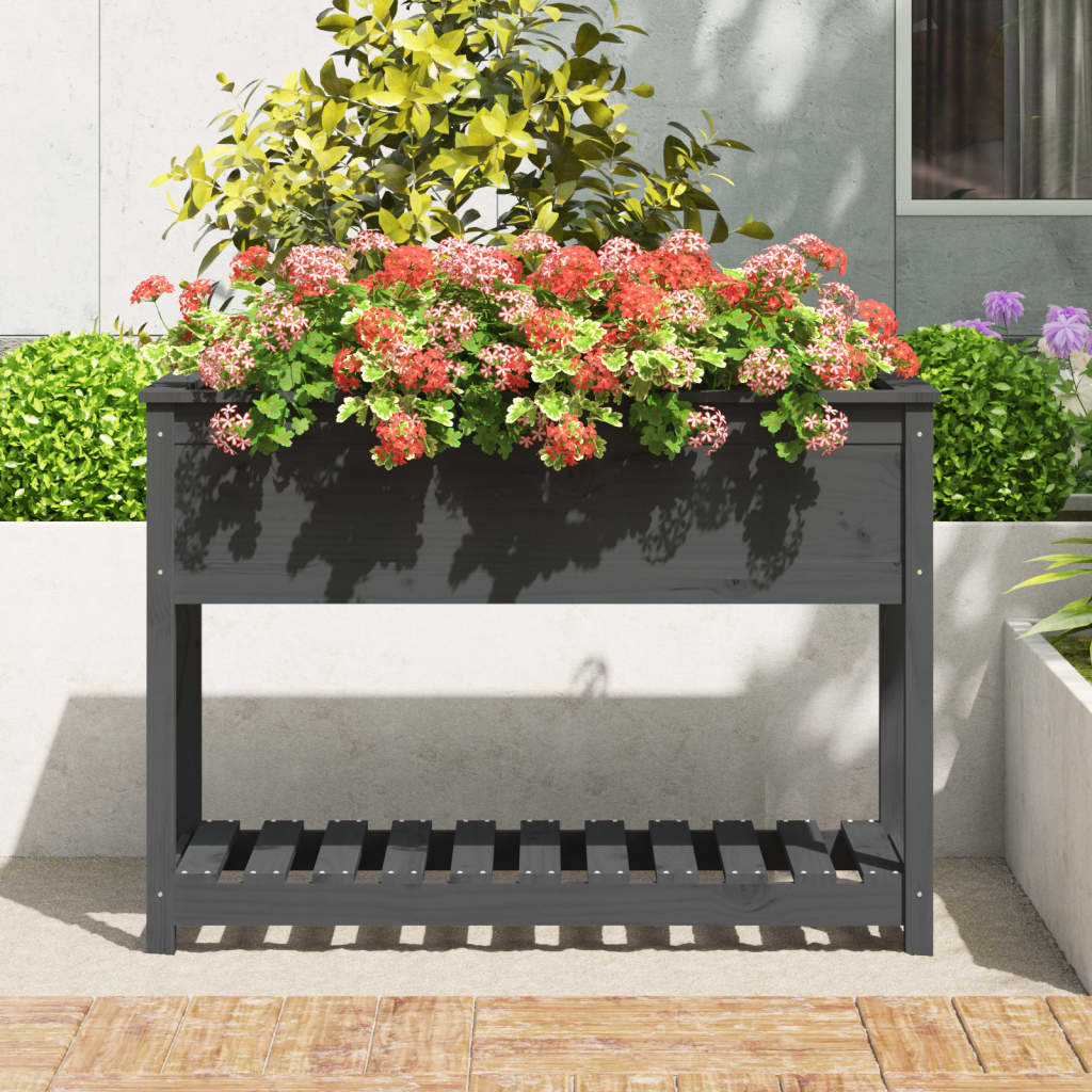 vidaXL Planter with Shelf Grey 111.5x54x81 cm Solid Wood Pine 3