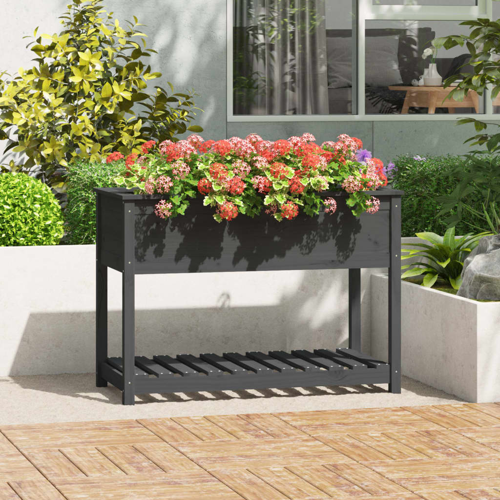 vidaXL Planter with Shelf Grey 111.5x54x81 cm Solid Wood Pine 1