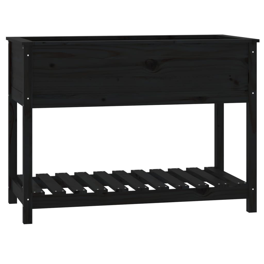 vidaXL Planter with Shelf Black 111.5x54x81 cm Solid Wood Pine 2