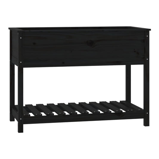 Planter with Shelf 82,5x54x81 cm Solid Wood Pine Depth 54 cm Black 111.5 cm