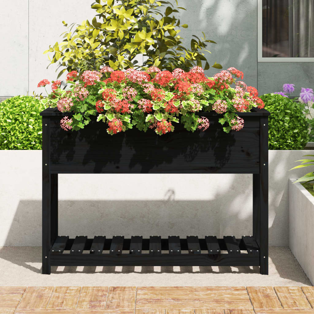 vidaXL Planter with Shelf Black 111.5x54x81 cm Solid Wood Pine 3