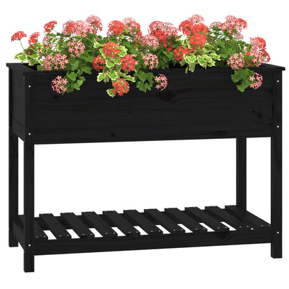 vidaXL Planter with Shelf Black 111.5x54x81 cm Solid Wood Pine 4