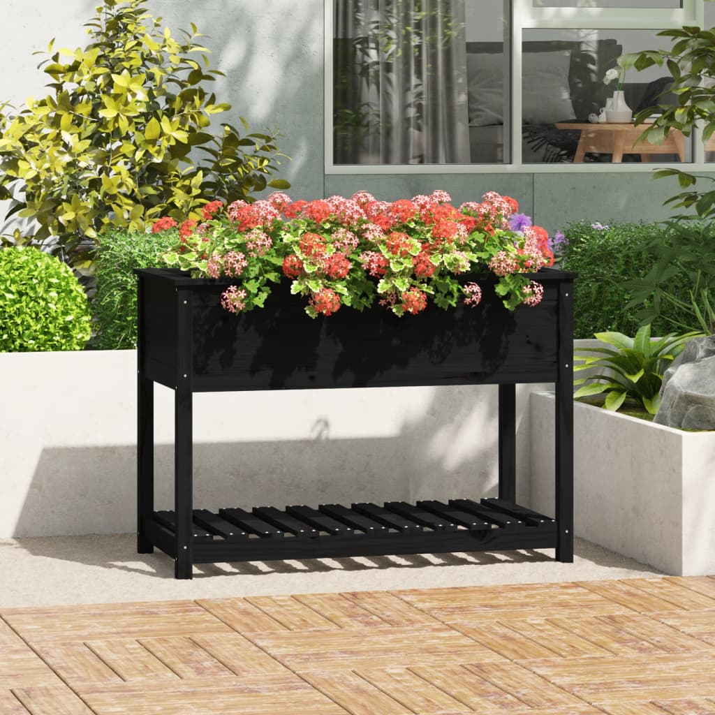 vidaXL Planter with Shelf Black 111.5x54x81 cm Solid Wood Pine 1