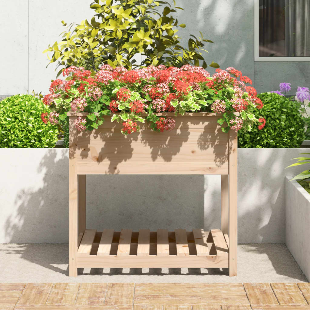 vidaXL Planter with Shelf 82.5x82.5x81 cm Solid Wood Pine 3