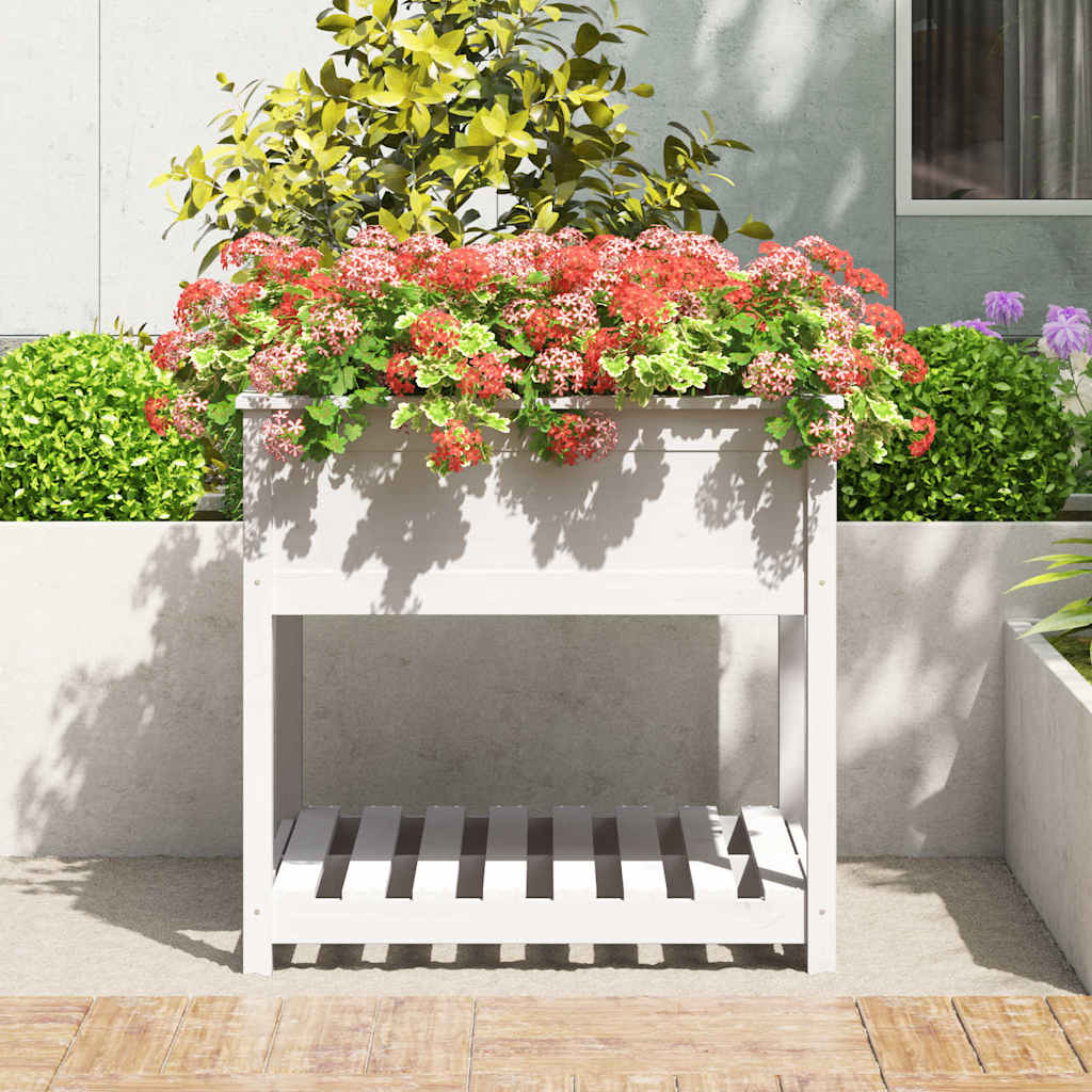 vidaXL Planter with Shelf White 82.5x82.5x81 cm Solid Wood Pine 3