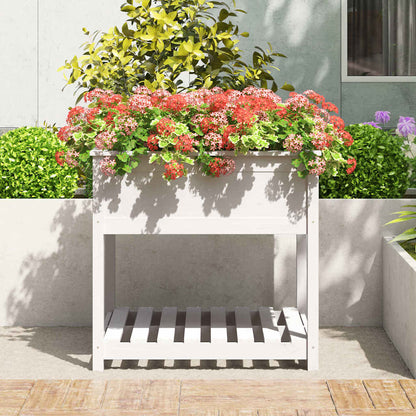 vidaXL Planter with Shelf White 82.5x82.5x81 cm Solid Wood Pine 3