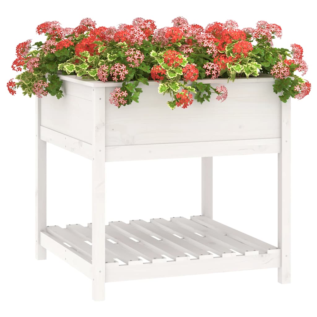 vidaXL Planter with Shelf White 82.5x82.5x81 cm Solid Wood Pine 4