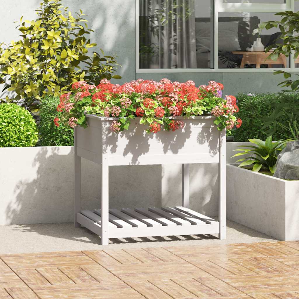 vidaXL Planter with Shelf White 82.5x82.5x81 cm Solid Wood Pine 1