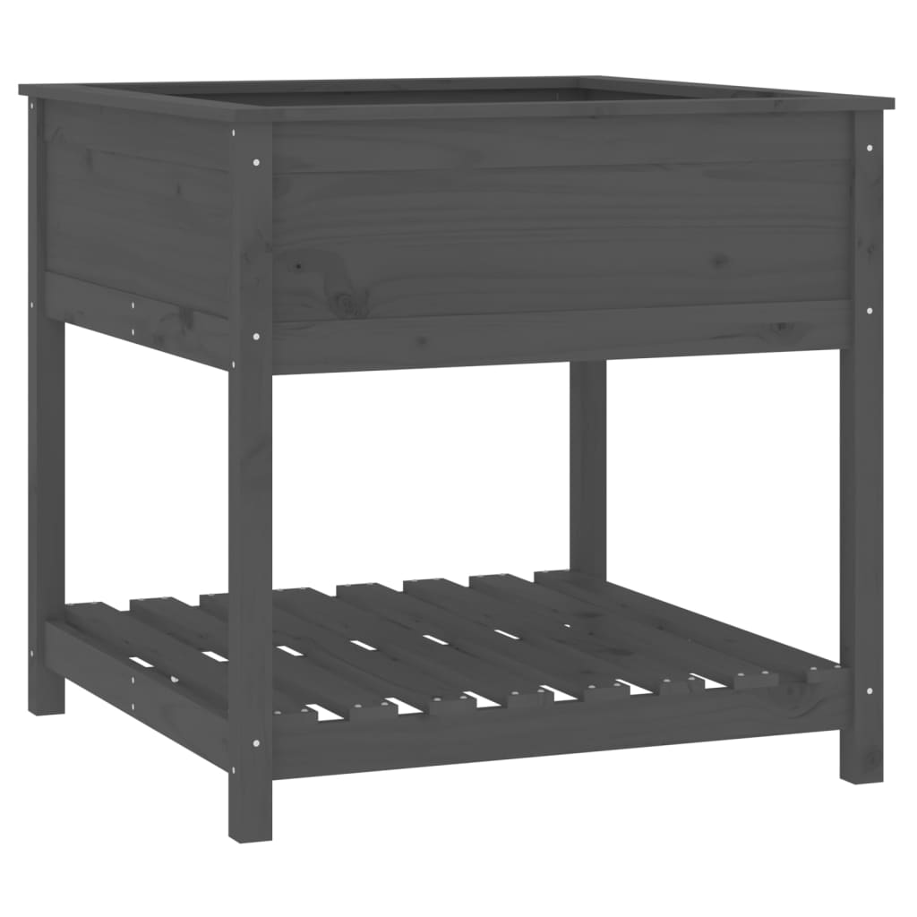 vidaXL Planter with Shelf Grey 82.5x82.5x81 cm Solid Wood Pine 2