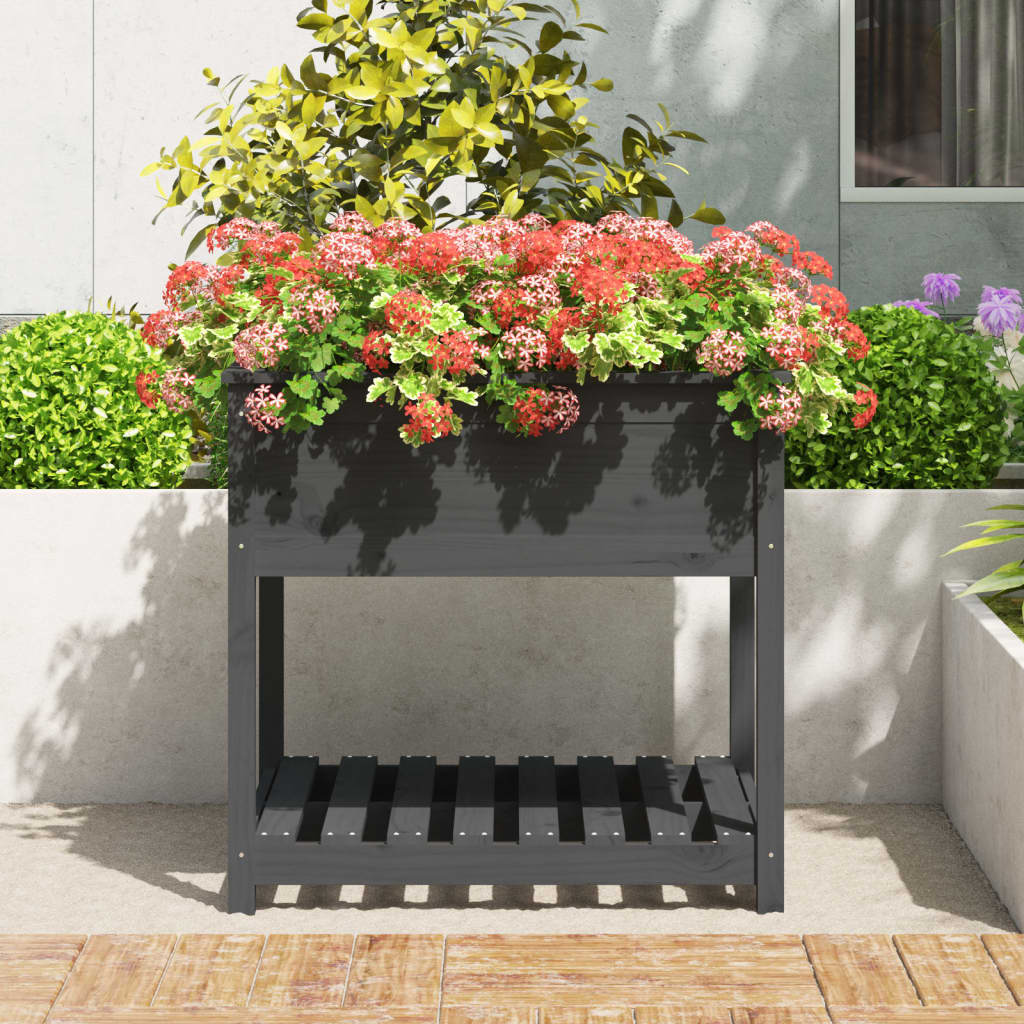 vidaXL Planter with Shelf Grey 82.5x82.5x81 cm Solid Wood Pine 3