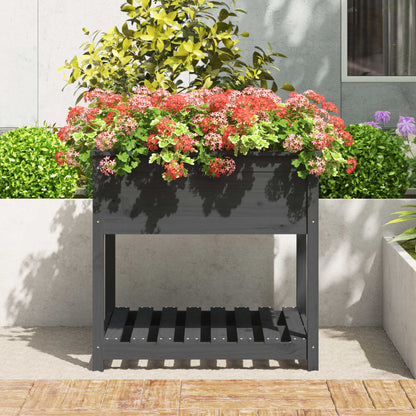 vidaXL Planter with Shelf Grey 82.5x82.5x81 cm Solid Wood Pine 3