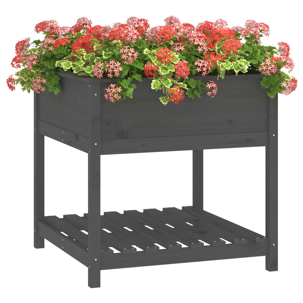 vidaXL Planter with Shelf Grey 82.5x82.5x81 cm Solid Wood Pine 4