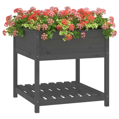 vidaXL Planter with Shelf Grey 82.5x82.5x81 cm Solid Wood Pine 4