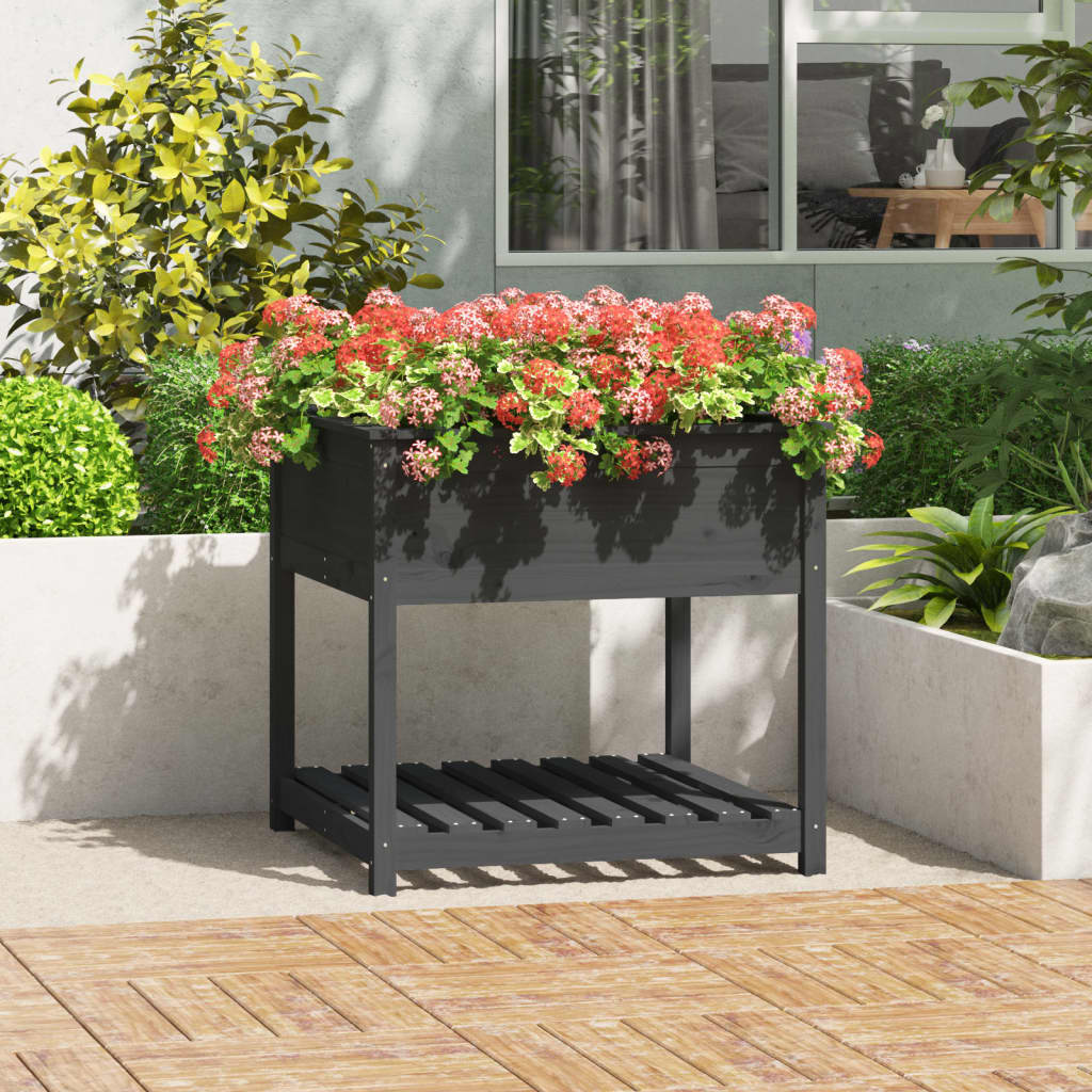 vidaXL Planter with Shelf Grey 82.5x82.5x81 cm Solid Wood Pine 1