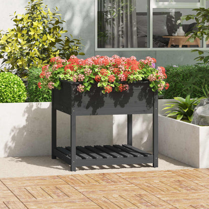 vidaXL Planter with Shelf Grey 82.5x82.5x81 cm Solid Wood Pine 1