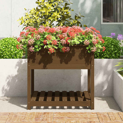 vidaXL Planter with Shelf Honey Brown 82.5x82.5x81 cm Solid Wood Pine 3