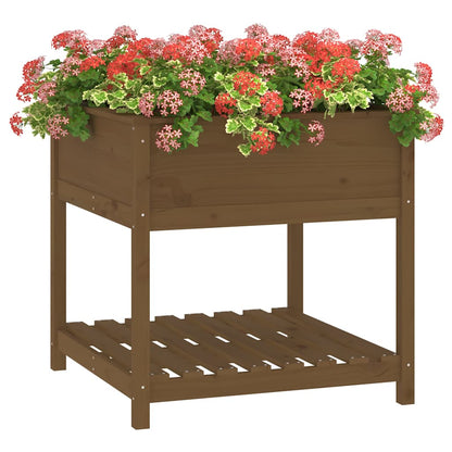 vidaXL Planter with Shelf Honey Brown 82.5x82.5x81 cm Solid Wood Pine 4