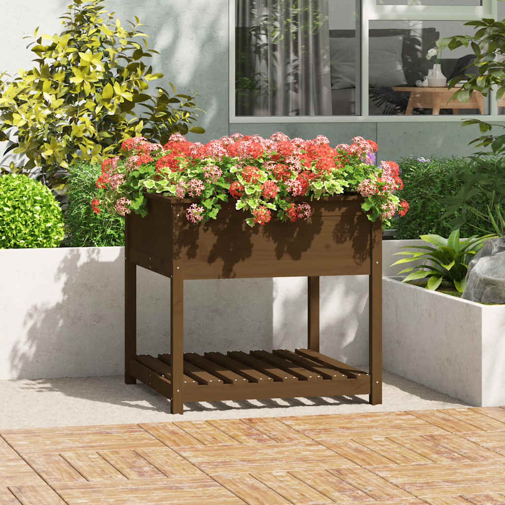 vidaXL Planter with Shelf Honey Brown 82.5x82.5x81 cm Solid Wood Pine 1