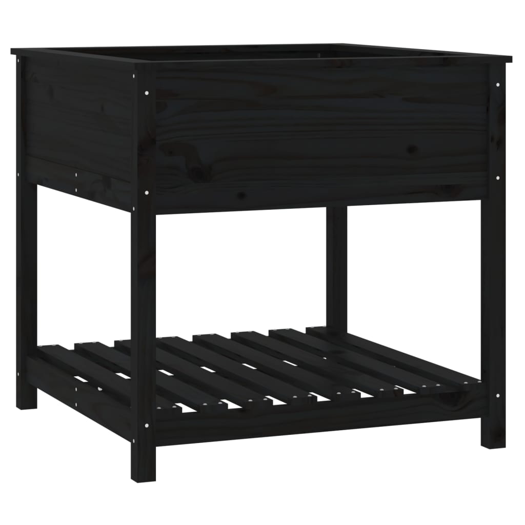 vidaXL Planter with Shelf Black 82.5x82.5x81 cm Solid Wood Pine 2