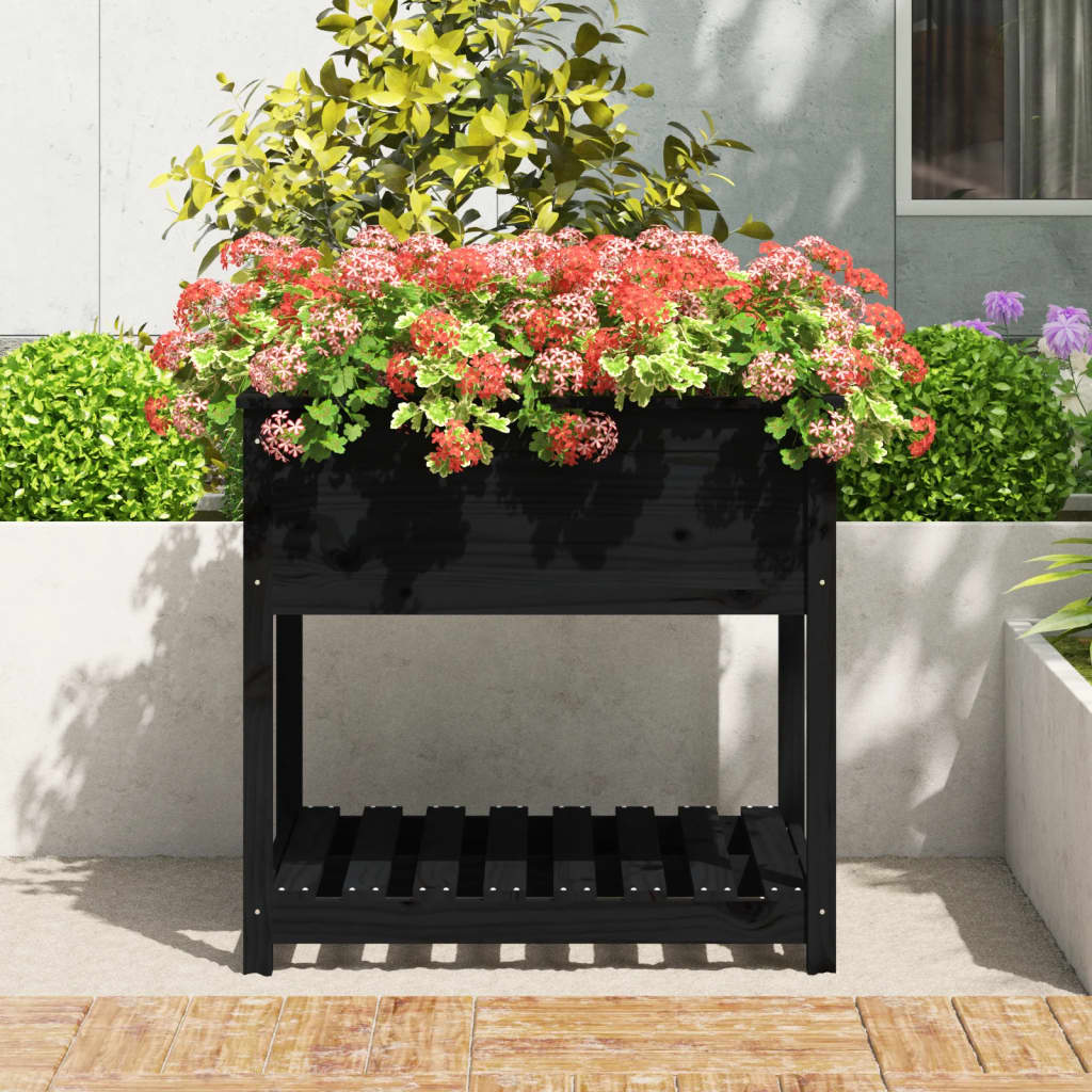 vidaXL Planter with Shelf Black 82.5x82.5x81 cm Solid Wood Pine 3