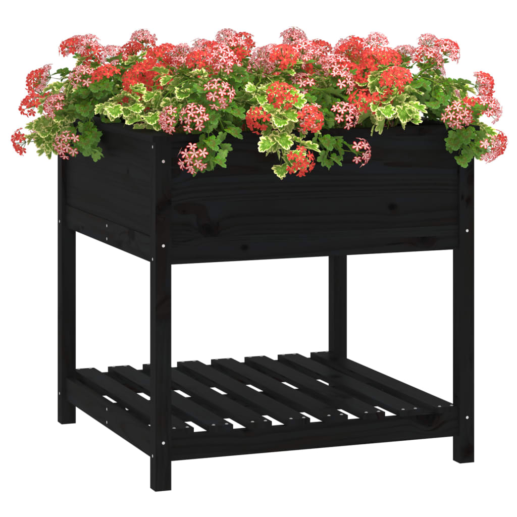vidaXL Planter with Shelf Black 82.5x82.5x81 cm Solid Wood Pine 4
