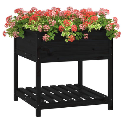 vidaXL Planter with Shelf Black 82.5x82.5x81 cm Solid Wood Pine 4