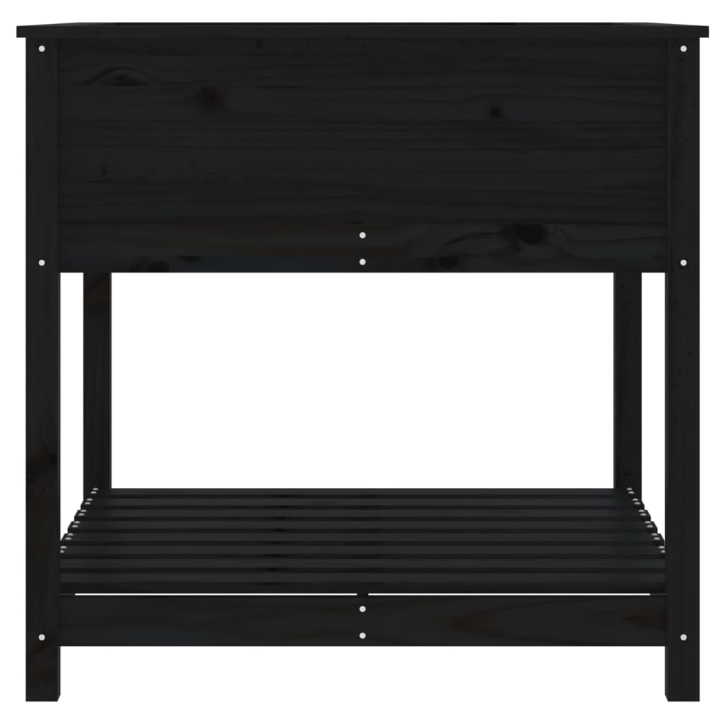 vidaXL Planter with Shelf Black 82.5x82.5x81 cm Solid Wood Pine 6