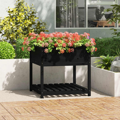 vidaXL Planter with Shelf Black 82.5x82.5x81 cm Solid Wood Pine 1